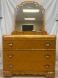 Depression Waterfall Style 4-Drawer Dresser with Mirror