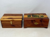 2 Small Cedar Boxes- One Has Scene on Top