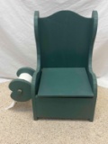 Child's Potty Chair in Green Paint with Toilet Tissue Mounted on Side