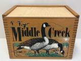 Middle Creek Wooden Crate with Sliding Lid and Geese Decoration