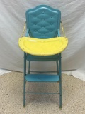 Blue Aluminum High Chair with Yellow Tray