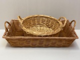 2 Double-Handled Baskets- Rectangular & Round