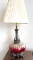 Glass & Metal Table Lamp with Pleated Shade