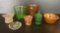 Colored Glass Lot- Vases, Lidded Dish, 4-Leaf Clover Plate, Hat & Bowl