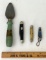 Crystolon Knife Sharpener and 3 Pen/Pocket Knives