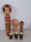 3 Wooden Asian Dolls and 3 Wooden Painted Face Egg Cups