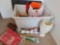 White Storage Container with Crafting Supplies- Pipe Cleaners, Baskets, Gnome Figures, Felt Pieces