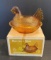Indiana Glass Co. Amber Hen on Nest with Original Box