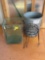Glass Cube, Galvanized Garbage Can & 2 Wire Plant Stands