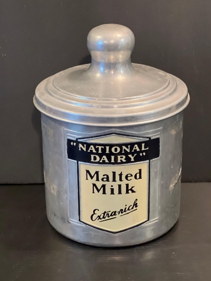 Aluminum Canister with Lid "National Dairy Malted Milk"