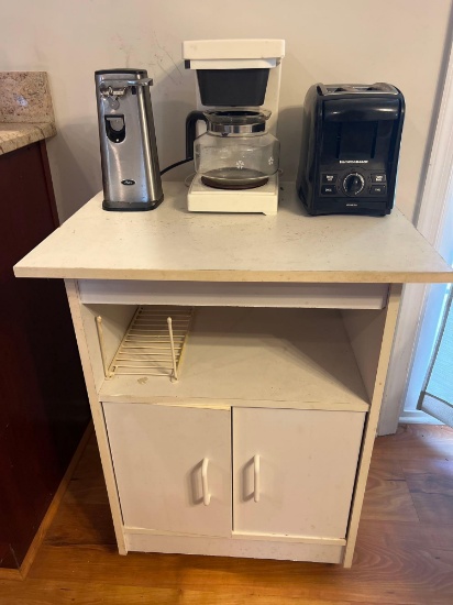 2-Door Appliance Stand with Oster Can Opener, Mr. Coffee Coffee Maker & Hamilton Beach Toaster