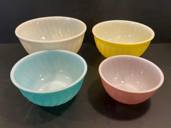 4 Fire-King Graduated Mixing Bowls with Swirl Design