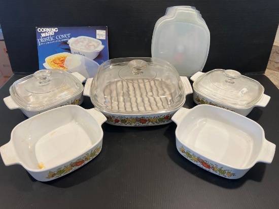 Corning Ware Casserole Dishes- 2 Have Lids and Large Dish with Grill Bottom & Lid