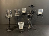 Wrought Iron Candelabra, Single Votive Holder and Pair of Metal Votive Candle Holders