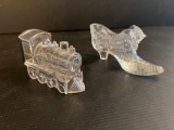Glass Shoe and Locomotive Candy Container