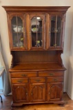 Hutch with Glass Front Doors on Top and 5-Drawers Over 3 Doors