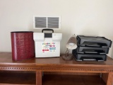 Waste Can, File Tote, Desk Lamp and Plastic Paper Holder Shelves