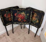 3 Metal Floral Decorated TV Trays