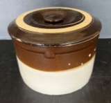 2-Tone Stoneware Lidded Crock