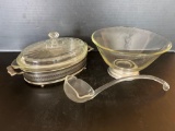 Glass Punch Bowl with Ladle, Lidded Glass Vegetable Dish with Aluminum Frame