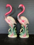 Pair of Ceramic Pink Flamingoes Figures