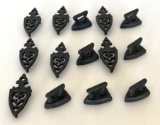7 Miniature Sad Irons with Matching Trivets