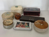 Tins, Helbros Case, Dresser Jars & Boxes- Including Hobnail Dish with Wooden Lid