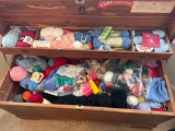 Large Grouping of Yarn Skeins- Various Types, Weights, Knitting Needles, Some Pieces in Progress