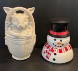 Vintage Bunny Cookie Jar, Snowman 3-Piece Candy Dish