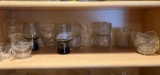 Contents of Shelf- Glass Punch Cups, Glass Coffee Mugs, Glass Bowls, 2 Pedestal Glasses