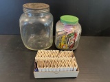 2 Large Jars with Lids- One with Green Lid is Full of Match Books and Box of Match Books
