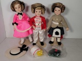 3 Shirley Temple Collectible Dolls, Each with Hat