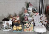 Christmas Village Buildings, Frosted Snowman with Deer & Tree