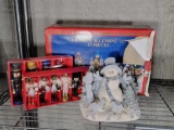 Snowman Figure, 2 Boxes of Miniature Nutcrackers, 17 Pc. Village Set in Box