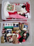 Totes of Christmas Decorations- , Many Nutcrackers, Deer Figures, Ornaments, Containers, Fabrics