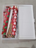 Plastic Storage Tote with Wrapping Paper Rolls, Ribbon, Bows, etc.