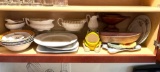 Contents of Shelf- Gravy Boats, Bowls, Serving Platters & Bowls, Frog Sponge Holder, Boat Dish