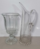Clear Glass Lot- Tall Pitcher and Pedestal Vase