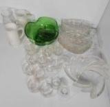 Glassware Grouping Including Green Chip & Dip Bowls, Leaf Luncheon Plates, Serving Bowl, 15 Cups