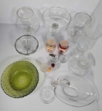 Glassware Grouping- Trifle Bowl, Snifters, Pedestal Bowl, Green Bowl, Serving Dish, Perfume