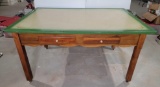 Large Enamel Top Kitchen Table on Casters with Scalloped Skirt and 2 Drawers