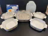 Corning Ware Casserole Dishes- 2 Have Lids and Large Dish with Grill Bottom & Lid