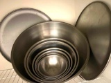 Stainless Steel Graduated Size Mixing Bowls, 2 Round Platters