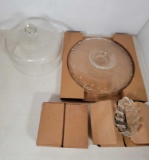 Glass Cake Plate with Domed Lid and Small Glass Bowls