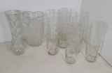 2 Pressed Glass Vases and 8 Tall Tumblers with Nude Figures in Relief