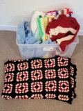 Large Lot of Crocheted Afghans in Storage Tote