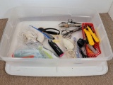 Lidded Storage Tote with Scissors, Rotary Cutters, More
