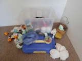 Storage Tote with Crafting Supplies and Shells- Edging, Artificial Flowers, Baskets, Tape Measure
