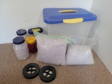 Storage Tote with Bags & Jars of Beads and 2 Rolls of Fishing Line
