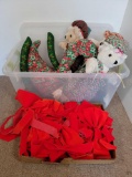 Storage Tote with Red Bows, Plush Teddy Bears, Stuffed Goose